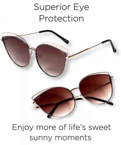 Oversize Double Wire Cat-Eye Sunglasses (Kitey) - Gold/ Brown - CS18Q8SN85N $10.51 Oversized