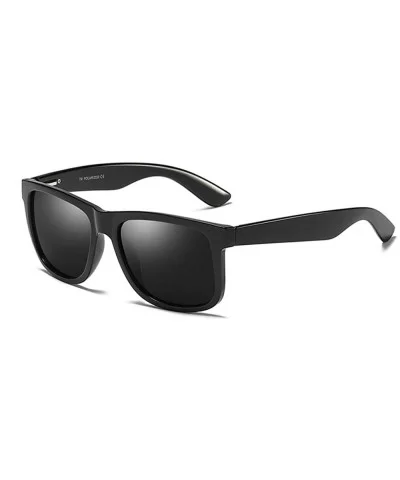 Fashion Polarized Sunglasses Classic TR90 Square Frame Mens Goggle UV400 - Shiny Black - CL18UEI5WM7 $13.66 Square