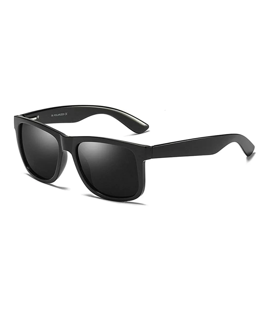 Fashion Polarized Sunglasses Classic TR90 Square Frame Mens Goggle UV400 - Shiny Black - CL18UEI5WM7 $13.66 Square