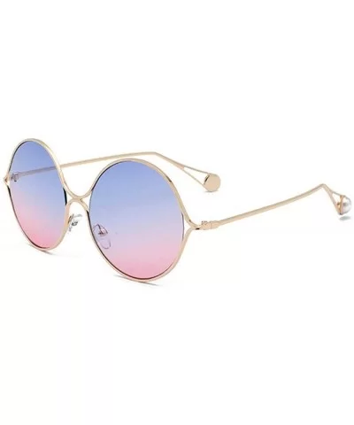 2019 new fashion metal hollow pearl flat mirror large frame round brand designer unisex sunglasses - Blue&pink - CW18M3UTHAY ...