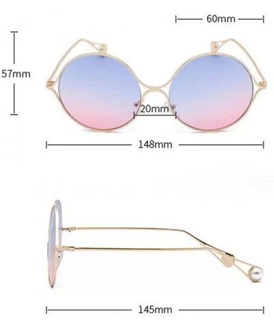 2019 new fashion metal hollow pearl flat mirror large frame round brand designer unisex sunglasses - Blue&pink - CW18M3UTHAY ...