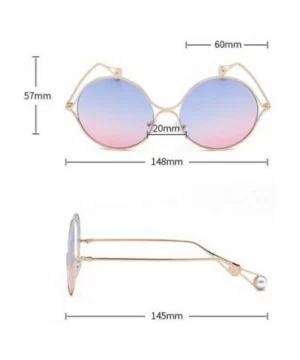 2019 new fashion metal hollow pearl flat mirror large frame round brand designer unisex sunglasses - Blue&pink - CW18M3UTHAY ...