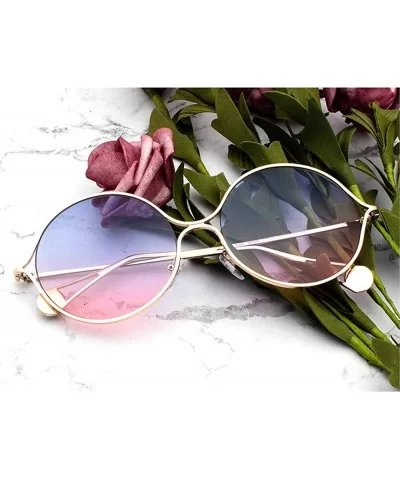 2019 new fashion metal hollow pearl flat mirror large frame round brand designer unisex sunglasses - Blue&pink - CW18M3UTHAY ...