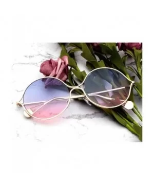 2019 new fashion metal hollow pearl flat mirror large frame round brand designer unisex sunglasses - Blue&pink - CW18M3UTHAY ...