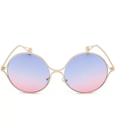 2019 new fashion metal hollow pearl flat mirror large frame round brand designer unisex sunglasses - Blue&pink - CW18M3UTHAY ...