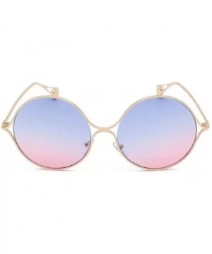 2019 new fashion metal hollow pearl flat mirror large frame round brand designer unisex sunglasses - Blue&pink - CW18M3UTHAY ...