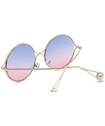 2019 new fashion metal hollow pearl flat mirror large frame round brand designer unisex sunglasses - Blue&pink - CW18M3UTHAY ...