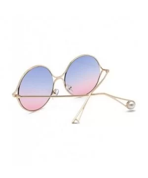 2019 new fashion metal hollow pearl flat mirror large frame round brand designer unisex sunglasses - Blue&pink - CW18M3UTHAY ...