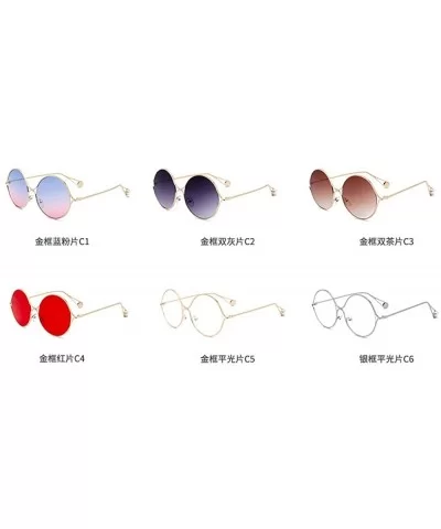 2019 new fashion metal hollow pearl flat mirror large frame round brand designer unisex sunglasses - Blue&pink - CW18M3UTHAY ...