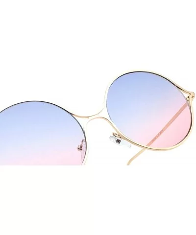 2019 new fashion metal hollow pearl flat mirror large frame round brand designer unisex sunglasses - Blue&pink - CW18M3UTHAY ...