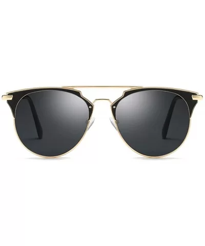 Fashion Small Metal Frame Round Aviator Sunglasses Flat Mirrored Lens - Black Lens Gold Frame - CI18S9TTTZ5 $7.45 Round