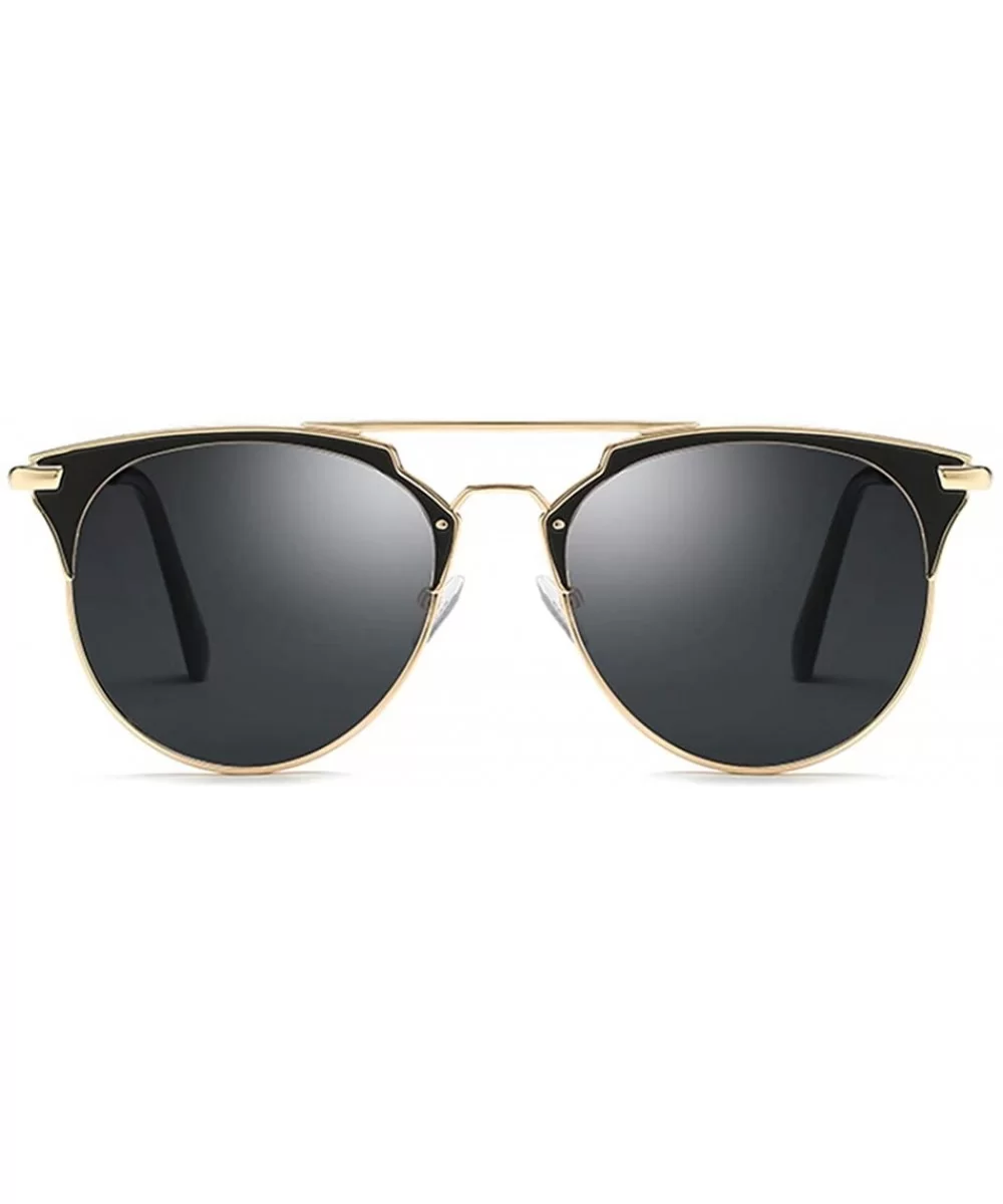 Fashion Small Metal Frame Round Aviator Sunglasses Flat Mirrored Lens - Black Lens Gold Frame - CI18S9TTTZ5 $7.45 Round