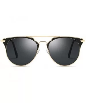 Fashion Small Metal Frame Round Aviator Sunglasses Flat Mirrored Lens - Black Lens Gold Frame - CI18S9TTTZ5 $7.45 Round