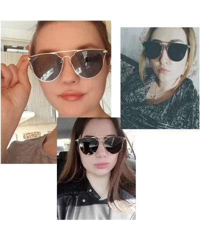 Fashion Small Metal Frame Round Aviator Sunglasses Flat Mirrored Lens - Black Lens Gold Frame - CI18S9TTTZ5 $7.45 Round