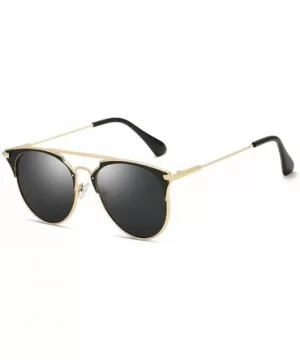 Fashion Small Metal Frame Round Aviator Sunglasses Flat Mirrored Lens - Black Lens Gold Frame - CI18S9TTTZ5 $7.45 Round