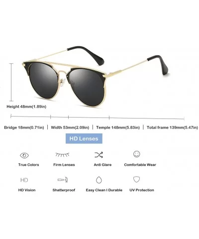 Fashion Small Metal Frame Round Aviator Sunglasses Flat Mirrored Lens - Black Lens Gold Frame - CI18S9TTTZ5 $7.45 Round