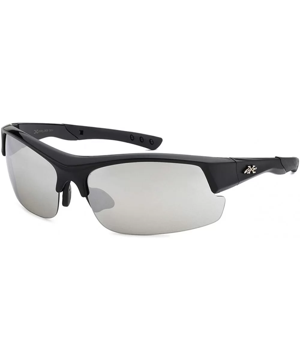 Men's Half Frame Sports Wrap Sunglasses - Black / Silver Lens - CW18IHL6SY9 $6.46 Wrap