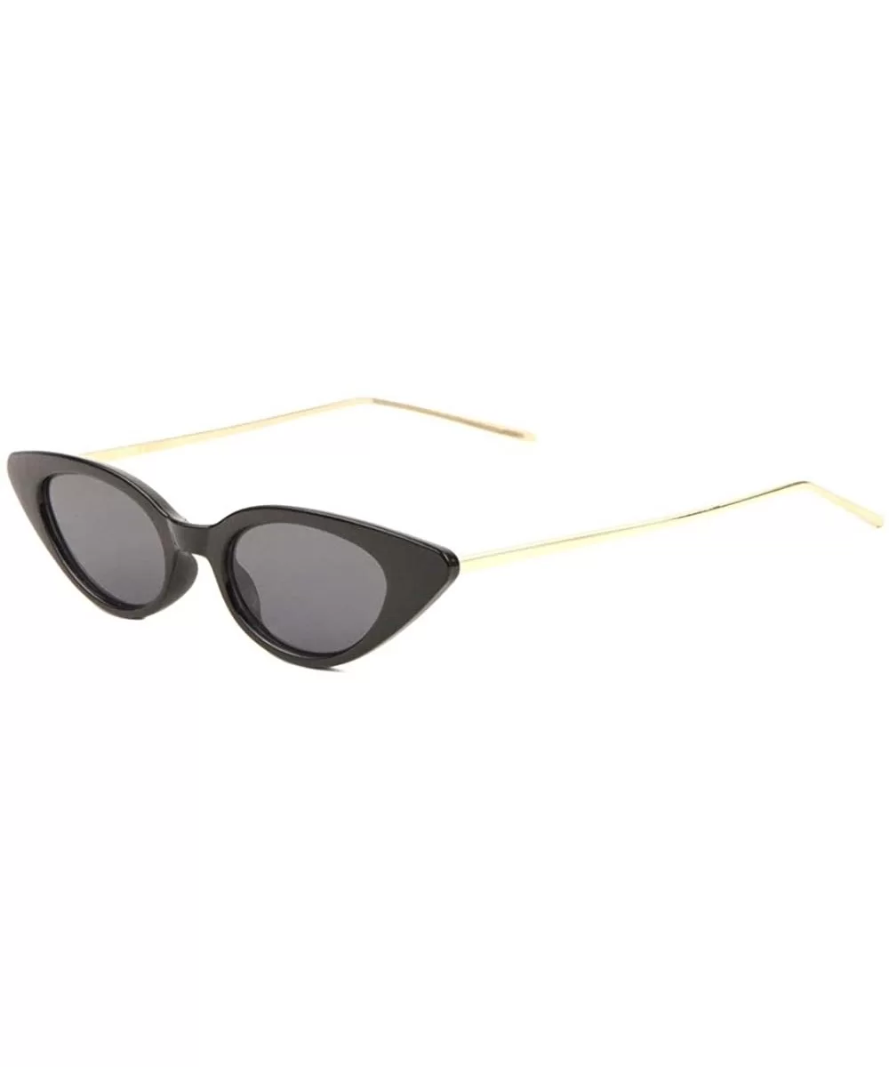 Thin Metal Temple Retro Sharp Round Cat Eye Sunglasses - Black - CE1986GS7A6 $8.26 Round