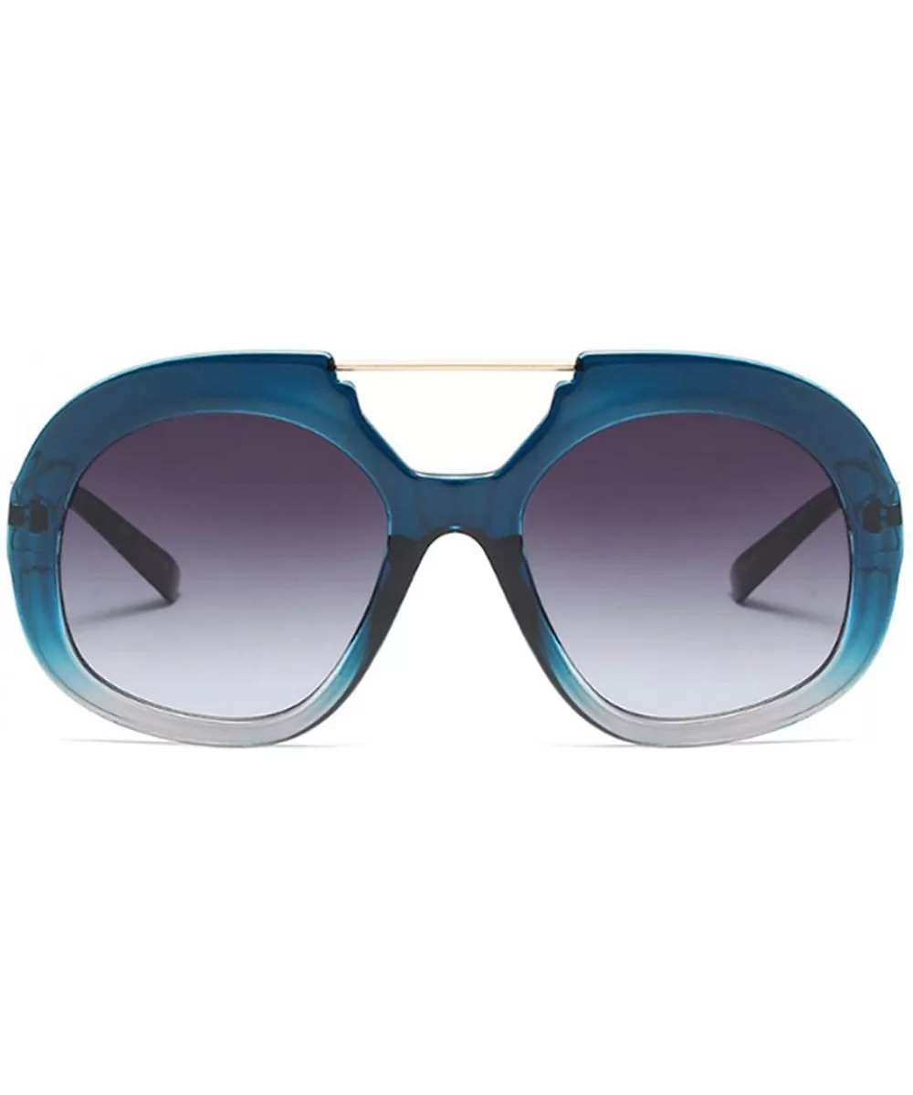 Big Round Oversized Double Bridge Sunglasses Metal Frame Retro Unisex - Blue White - CC18DTR753O $7.03 Goggle