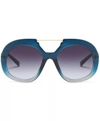 Big Round Oversized Double Bridge Sunglasses Metal Frame Retro Unisex - Blue White - CC18DTR753O $7.03 Goggle