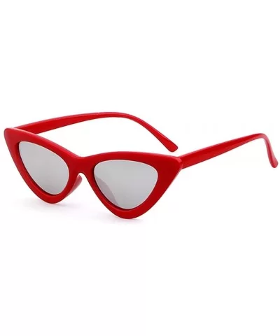 Women Clout Goggles Cat Eye Sunglasses Vintage Mod Style Retro Kurt Cobain Sunglasses - Red Frame Silver Lens - CY18CA90WAD $...