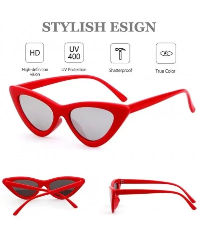 Women Clout Goggles Cat Eye Sunglasses Vintage Mod Style Retro Kurt Cobain Sunglasses - Red Frame Silver Lens - CY18CA90WAD $...