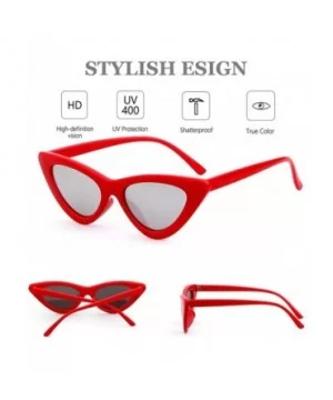 Women Clout Goggles Cat Eye Sunglasses Vintage Mod Style Retro Kurt Cobain Sunglasses - Red Frame Silver Lens - CY18CA90WAD $...