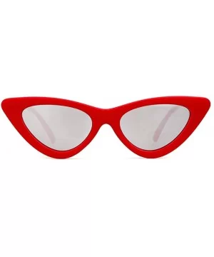 Women Clout Goggles Cat Eye Sunglasses Vintage Mod Style Retro Kurt Cobain Sunglasses - Red Frame Silver Lens - CY18CA90WAD $...