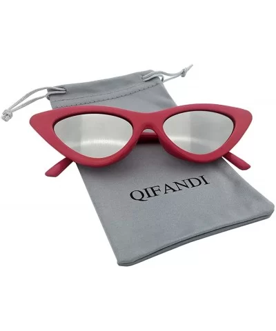 Women Clout Goggles Cat Eye Sunglasses Vintage Mod Style Retro Kurt Cobain Sunglasses - Red Frame Silver Lens - CY18CA90WAD $...