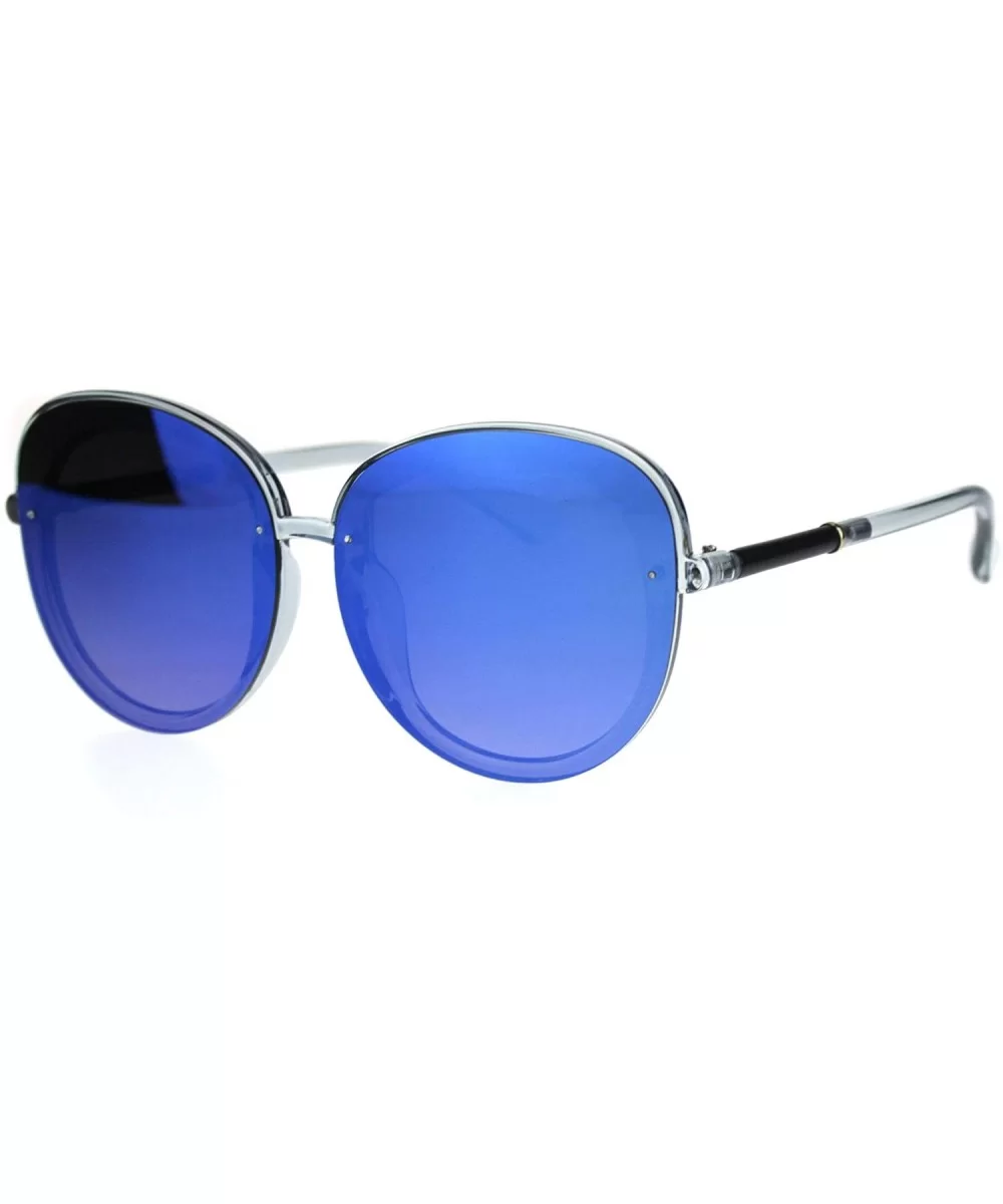 Womens Expose Lens Edge Panel Lens Round Luxury Butterfly Sunglasses - Clear Blue Mirror - C518QUQ0O23 $8.65 Oversized