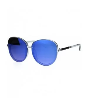 Womens Expose Lens Edge Panel Lens Round Luxury Butterfly Sunglasses - Clear Blue Mirror - C518QUQ0O23 $8.65 Oversized