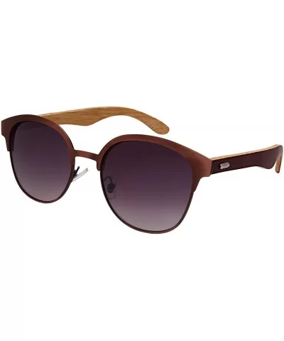 Round Horn Rimmed Bamboo Wooden Sunglasses Women Mirror Lens 5110BM-REV - CT187DHMNRS $13.75 Wayfarer