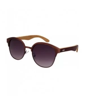 Round Horn Rimmed Bamboo Wooden Sunglasses Women Mirror Lens 5110BM-REV - CT187DHMNRS $13.75 Wayfarer