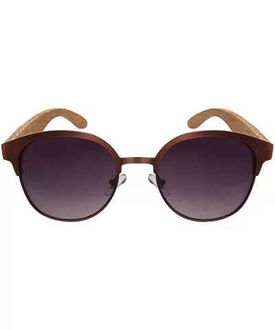 Round Horn Rimmed Bamboo Wooden Sunglasses Women Mirror Lens 5110BM-REV - CT187DHMNRS $13.75 Wayfarer