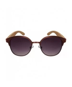 Round Horn Rimmed Bamboo Wooden Sunglasses Women Mirror Lens 5110BM-REV - CT187DHMNRS $13.75 Wayfarer