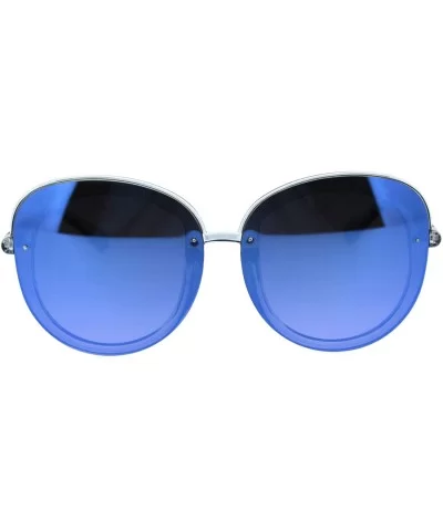 Womens Expose Lens Edge Panel Lens Round Luxury Butterfly Sunglasses - Clear Blue Mirror - C518QUQ0O23 $8.65 Oversized