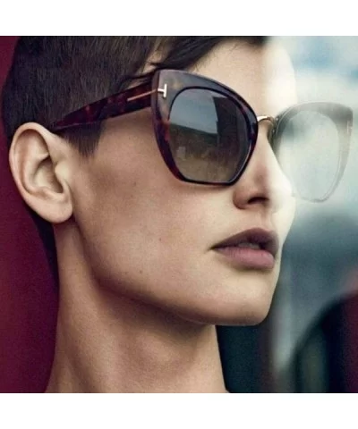 Lady Oversized Sunglasses For Women Cat Eye Brand Designer C1 Leopard Gray - C1 Leopard Gray - CW18YZWO9YX $6.48 Oversized