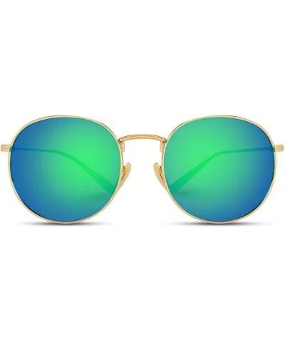 Reflective Lens Round Trendy Sunglasses - Gold Frame / Green Mirrored Lens - CH17Y4X5GDW $22.39 Oval