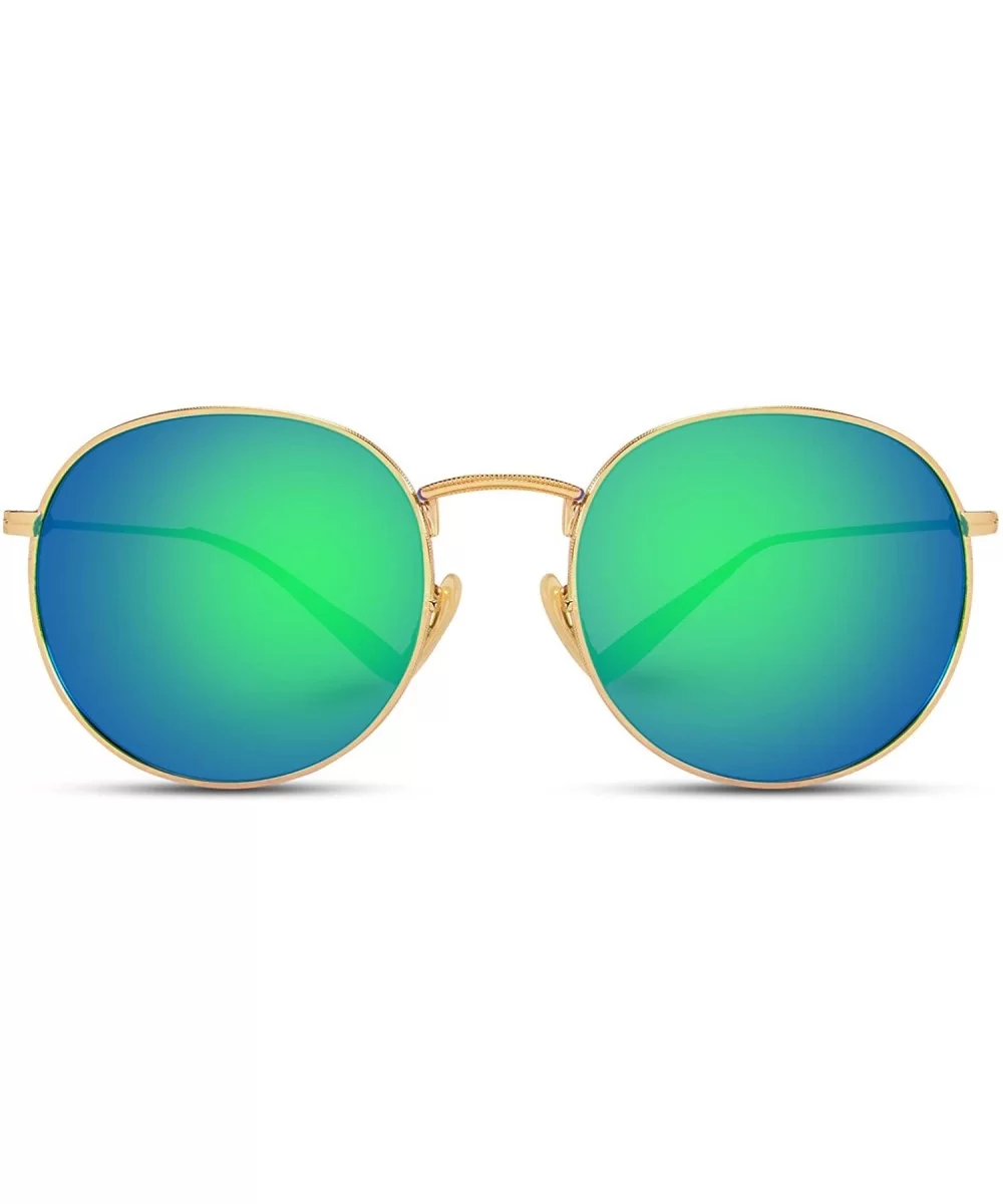 Reflective Lens Round Trendy Sunglasses - Gold Frame / Green Mirrored Lens - CH17Y4X5GDW $22.39 Oval