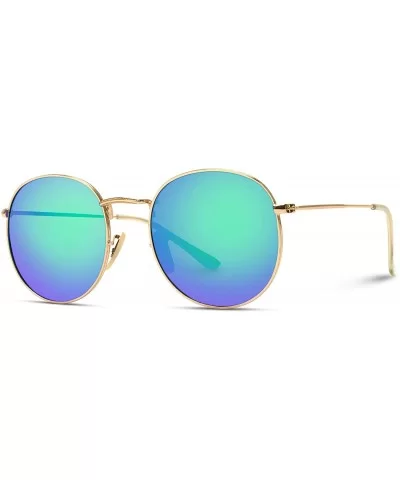 Reflective Lens Round Trendy Sunglasses - Gold Frame / Green Mirrored Lens - CH17Y4X5GDW $22.39 Oval