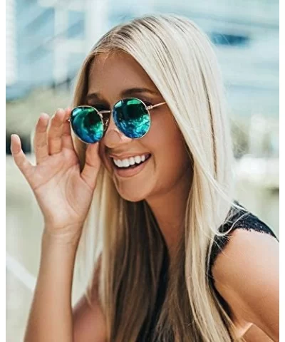 Reflective Lens Round Trendy Sunglasses - Gold Frame / Green Mirrored Lens - CH17Y4X5GDW $22.39 Oval