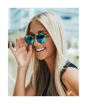 Reflective Lens Round Trendy Sunglasses - Gold Frame / Green Mirrored Lens - CH17Y4X5GDW $22.39 Oval