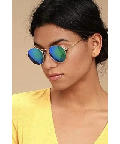 Reflective Lens Round Trendy Sunglasses - Gold Frame / Green Mirrored Lens - CH17Y4X5GDW $22.39 Oval