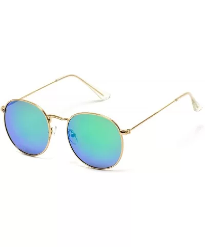 Reflective Lens Round Trendy Sunglasses - Gold Frame / Green Mirrored Lens - CH17Y4X5GDW $22.39 Oval