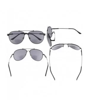 Large Bifocal Sunglasses Polit Style Sunshine Readers with Bendable Memory Bridge and Arm - Black Frame Grey Lens - C518036H4...