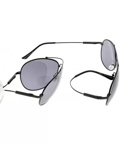 Large Bifocal Sunglasses Polit Style Sunshine Readers with Bendable Memory Bridge and Arm - Black Frame Grey Lens - C518036H4...