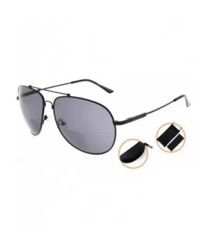 Large Bifocal Sunglasses Polit Style Sunshine Readers with Bendable Memory Bridge and Arm - Black Frame Grey Lens - C518036H4...