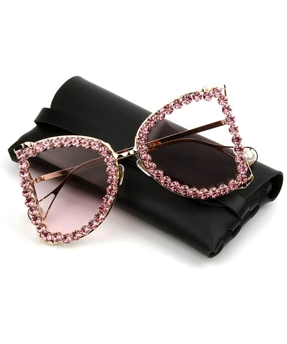 Fashion Super Cat glasses Lady Luxury Brand Designer Rhinestone Crystal Sunglasses Gradient Lens Tone - Pink - C518TQYA526 $1...