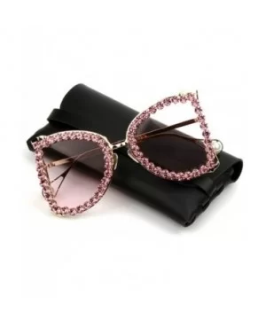 Fashion Super Cat glasses Lady Luxury Brand Designer Rhinestone Crystal Sunglasses Gradient Lens Tone - Pink - C518TQYA526 $1...