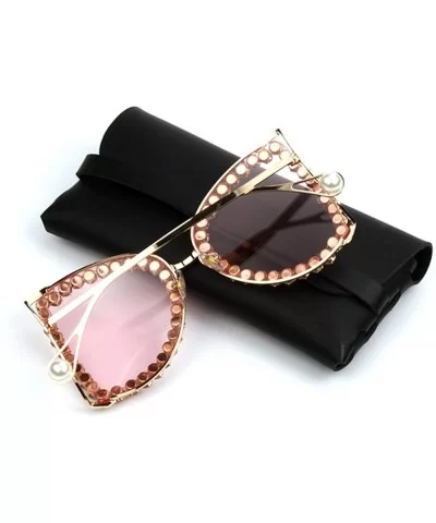 Fashion Super Cat glasses Lady Luxury Brand Designer Rhinestone Crystal Sunglasses Gradient Lens Tone - Pink - C518TQYA526 $1...